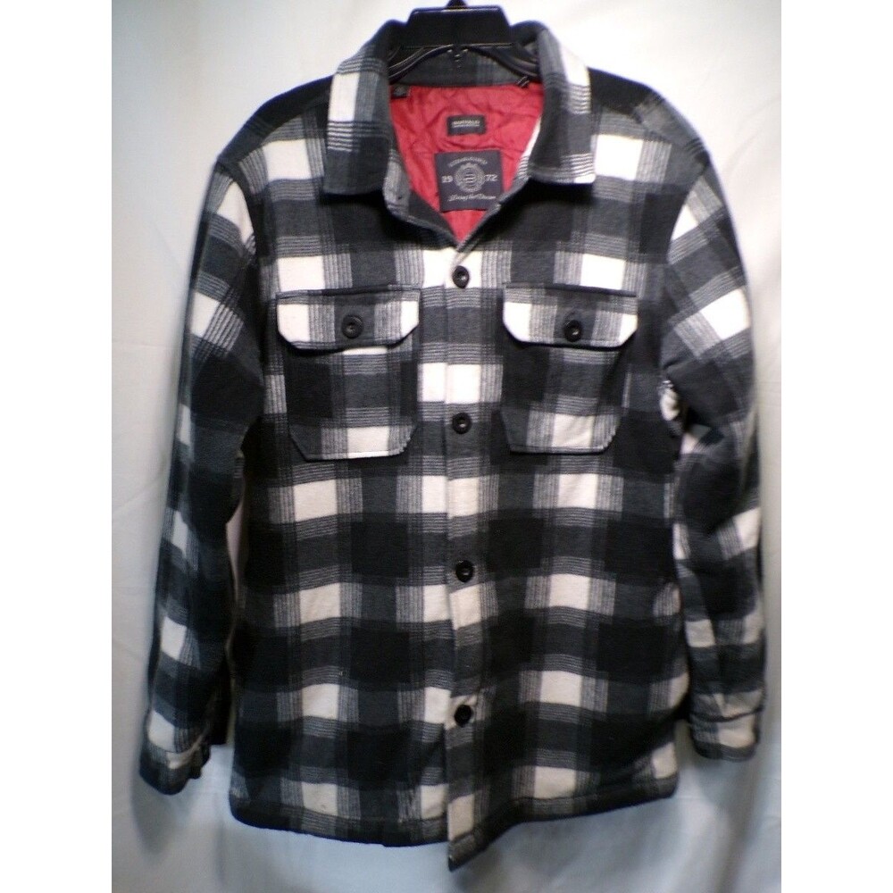 Buffalo David Bitton Men's L Plaid Shirt Jacket Quilted Red Lining